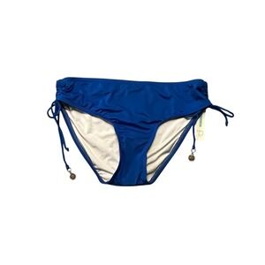 New Directions Side Tie Womens Bikini Bottom Size L Solid Blue Accent Charm